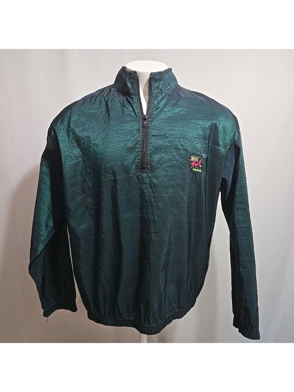 VTG 90s Surf Style Windbreaker Jacket Approx Adult Size XL Iridescent Green